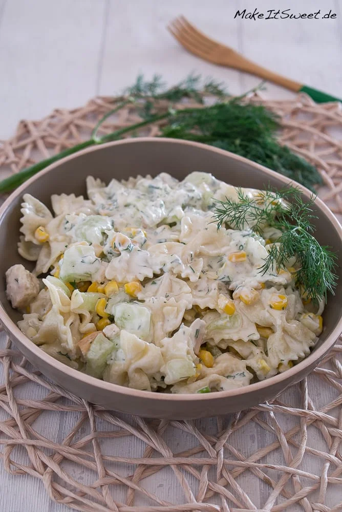 Creamy Chicken, Corn, and Cucumber Pasta Salad with Dill Dressing
