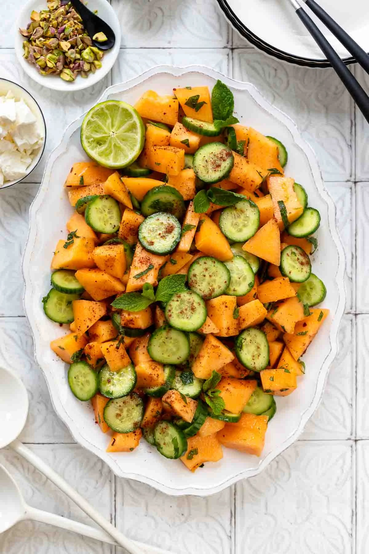 Refreshing Cantaloupe Melon Salad with Cucumber and Feta